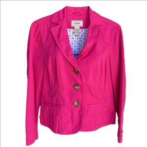 L.L Bean Womens Pink Button Up V Neck Cotton Blazer Coat Lined Size 6P Petite